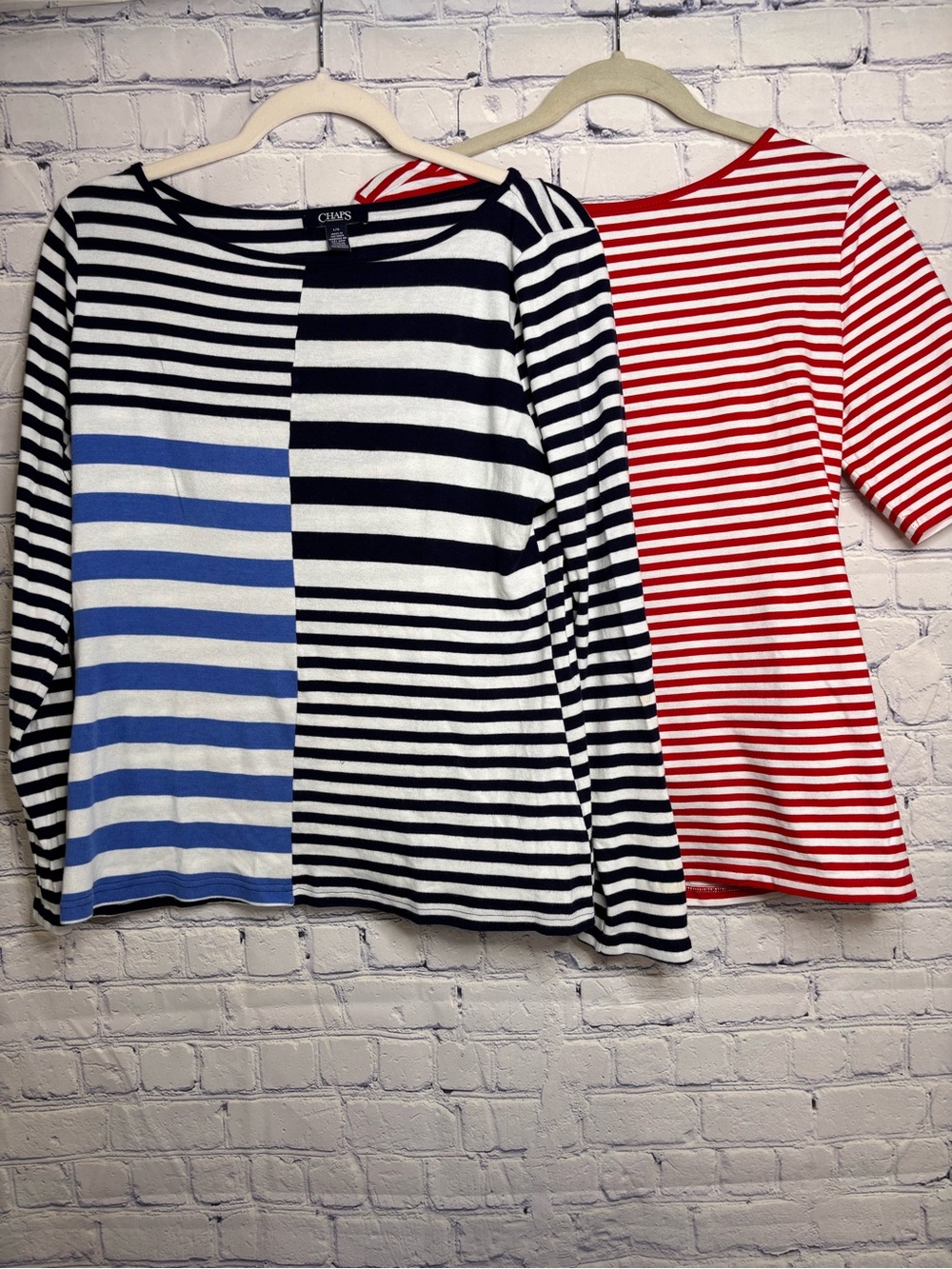 Chaps Striped Lot (2) Mixed & Classic Red Nautical Coastal Beach Stripe Tees L